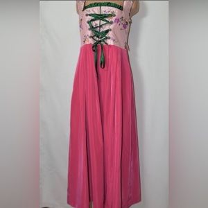 Elegant Pink and Green Maxi Dress